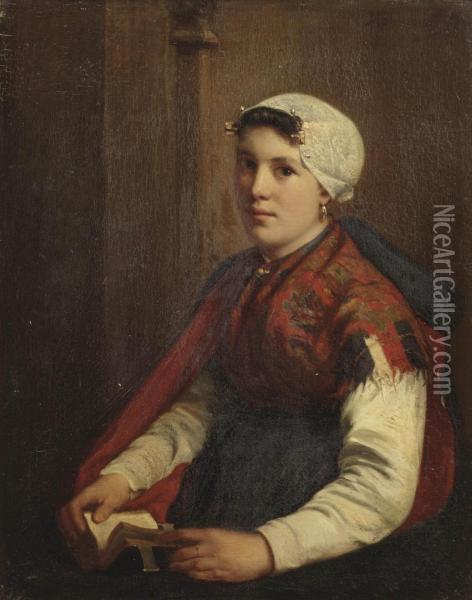 A Young Girl Seated Oil Painting - Bernardus Johannes Blommers