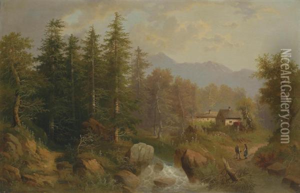 Circle Alpine Landscape With Astream Oil Painting - Eduard Boehm