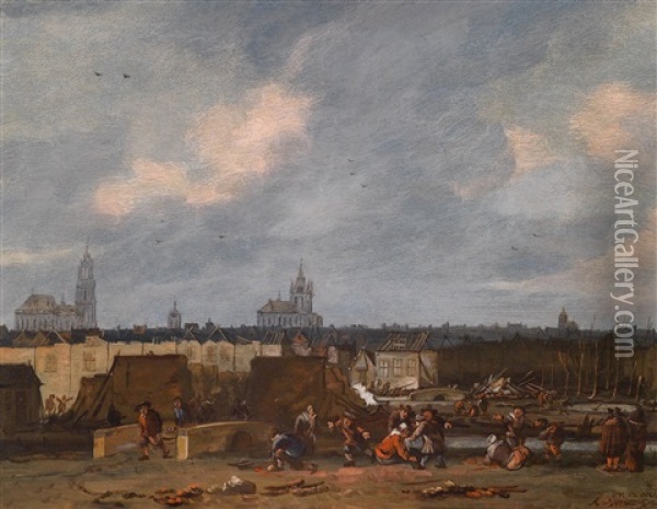 Die Explosion Des Delfter Pulvermagazins Von 1654 Oil Painting - Adriaen Lievensz van der Poel