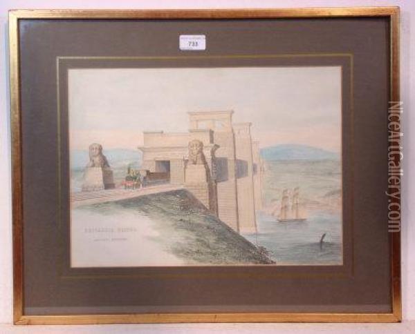 Britannia Bridge Anglesey Entrance Showing Oil Painting - John Cooke Bourne