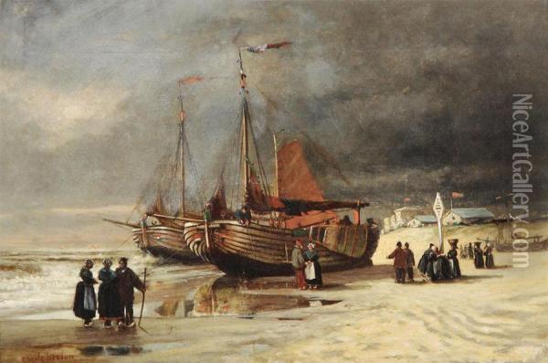 Le Retour Des Pecheurs Avant La Tempete Oil Painting - Emile Breton