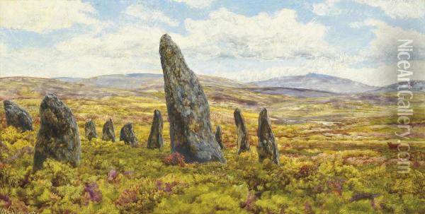 Stone Circle On Dartmoor Oil Painting - John Edward Brett