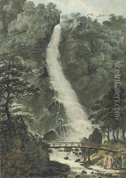 The Falls At Powerscourt Oil Painting - William Brocas