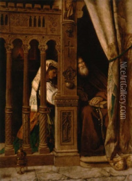 At The Confessional Oil Painting - Francis John Wyburd