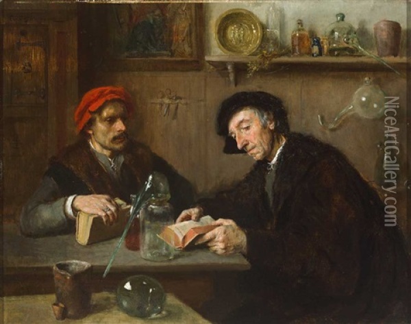 Zwei Alchimisten In Stube Mit Zahlreichen Geraten Oil Painting - Ernst Karl Georg Zimmermann