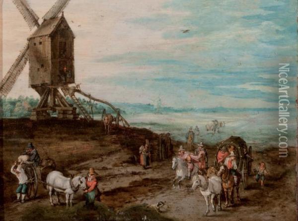 La Halte Des Voyageurs Pres D'un Moulin Oil Painting - Jan Brueghel the Younger