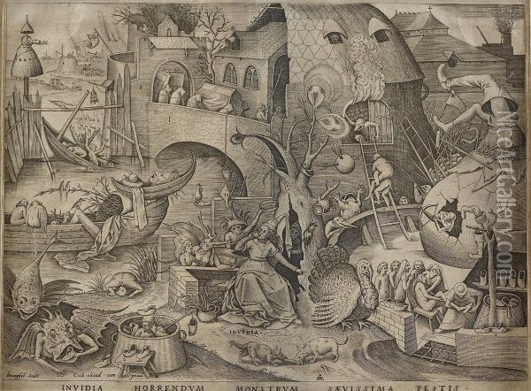Invidia, From The Seven Deadly Sins Oil Painting - Pieter The Elder Brueghel