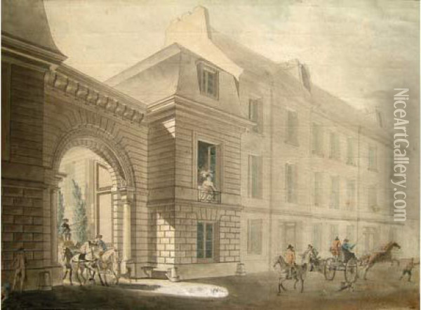 Entree D'un Hotel Particulier Parisien, Date 1787. Oil Painting - Louis-Auguste Brun