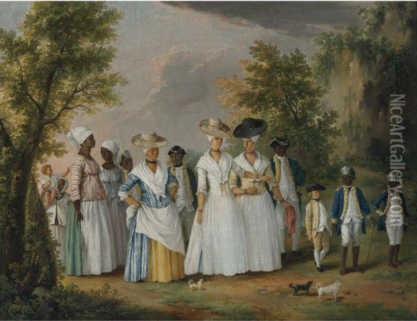 A Group Of Creole Women And Their Servants In Dominica Oil Painting - Agostino Brunias