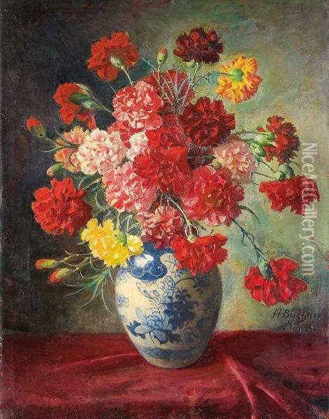 Bouquet Of Carnations In A Vase Oil Painting - Hans Buchner