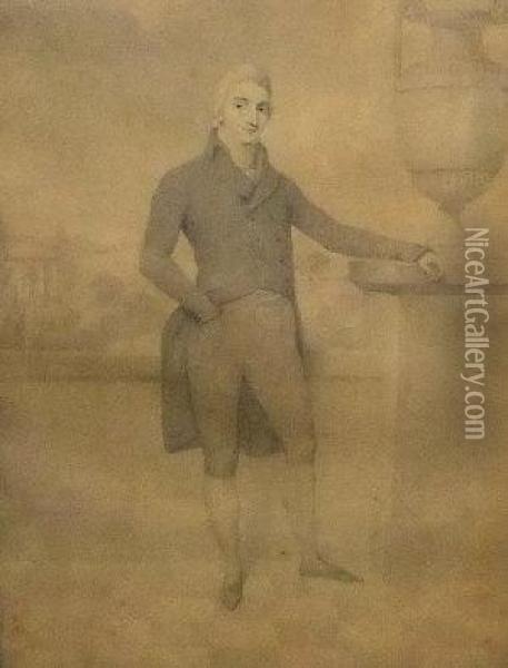 Portrait Of A Gentleman Standing Full-length By An Urn Oil Painting - Adam Buck
