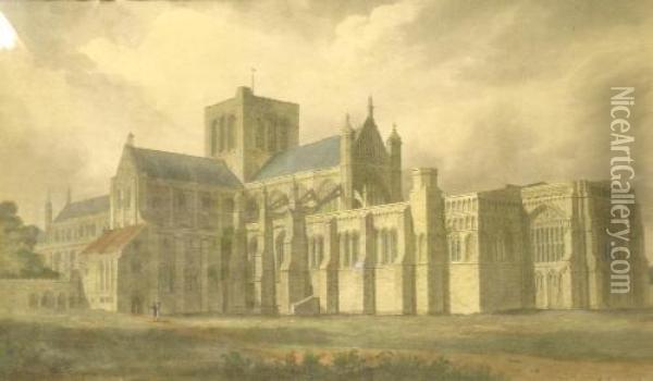 South East View Of The Cathedral Church Of Winchester Oil Painting - John Buckler