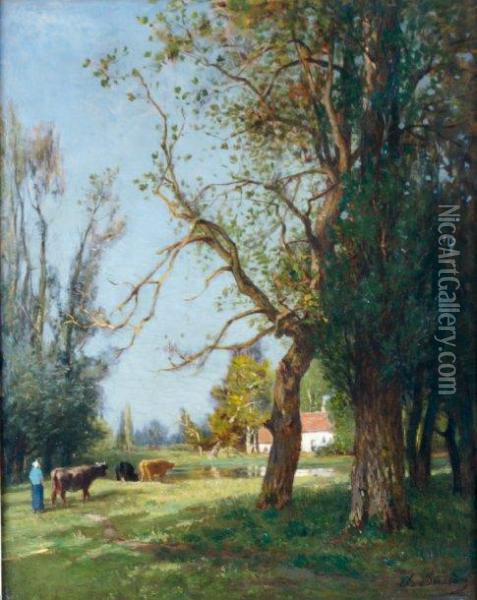 Troupeau De Vaches Dans Le Pre Oil Painting - Charles Busson