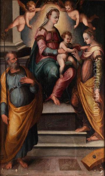 Madonna Mit Dem Kind Bei Derringubergabe An Die Heilige Katharina Oil Painting - Guglielmo Caccia