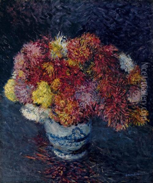 Bouquet De Chrysanthemes Avec Le Cachet Oil Painting - Gustave Caillebotte