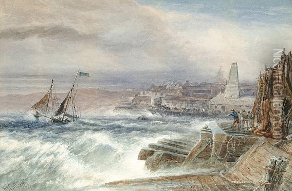 A Sudden Squall Off South Pier, Gorlestone Oil Painting - William James Callcott