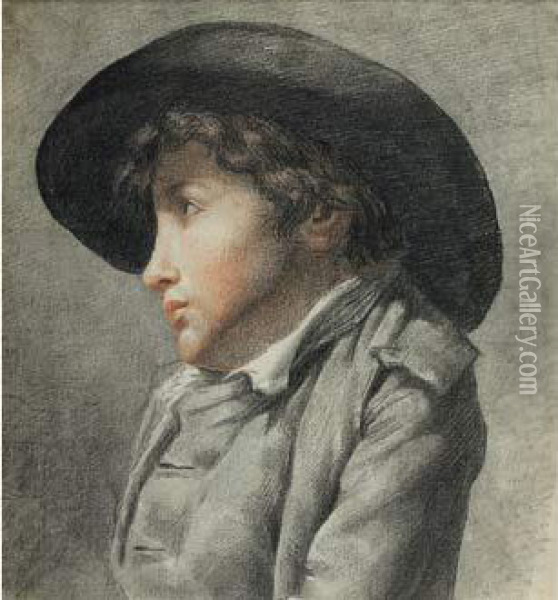 Portrait De Profil D'un Jeune Homme Au Chapeau Noir Oil Painting - Marie-Gabrielle Capet