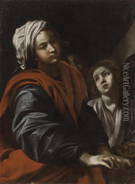 Santa Cecilia Al Cembalo Con Un Angelo Oil Painting - Giovanni Battista Caracciolo
