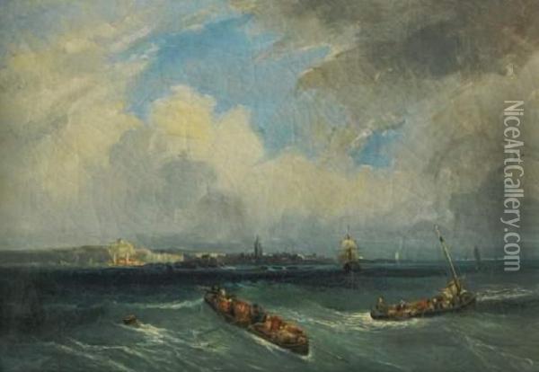 Port Presume De Boulogne Sur Mer Oil Painting - Joseph Kuwasseg Carl