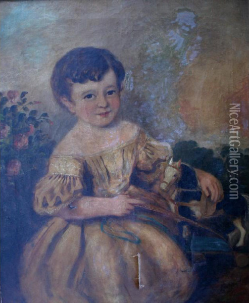 Portrait Of A Young Boy With A Toy Horse Oil Painting - Margaret Sarah Carpenter