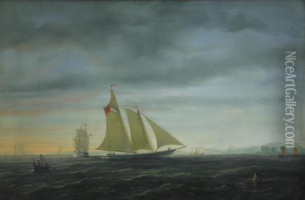 Fartyg I Aftonrodnad Oil Painting - Per Wilhelm Cedergren