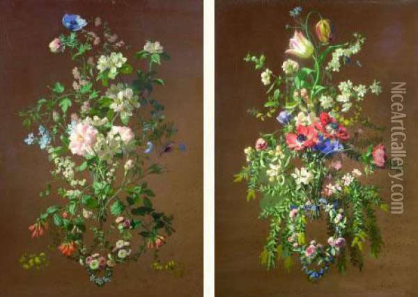 Bouquet De Fleurs Aux Anemones Bouquet De Fleurs Aux Roses Oil Painting - Pierre Adrien Chabal-Dussurgey