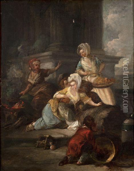 Scene Galante Pres D'un Brasero Oil Painting - Jean Baptiste (or Joseph) Charpentier