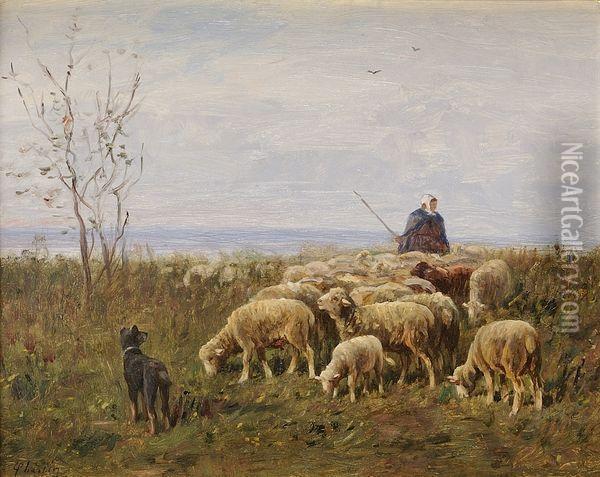 La Bergere Et Ses Moutons Oil Painting - Albert Charpin