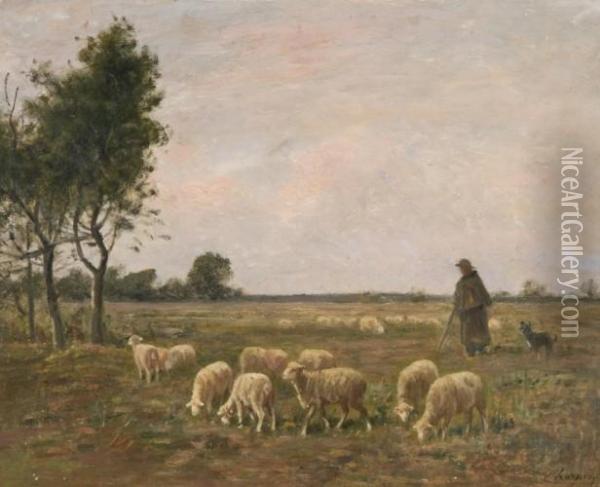 Berger Et Son Troupeau De Mouton Oil Painting - Albert Charpin