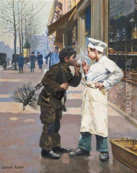 Jeunes Ramoneur Et Marmiton Fumant Des Cigarettes Oil Painting - Paul Charles Chocarne-Moreau