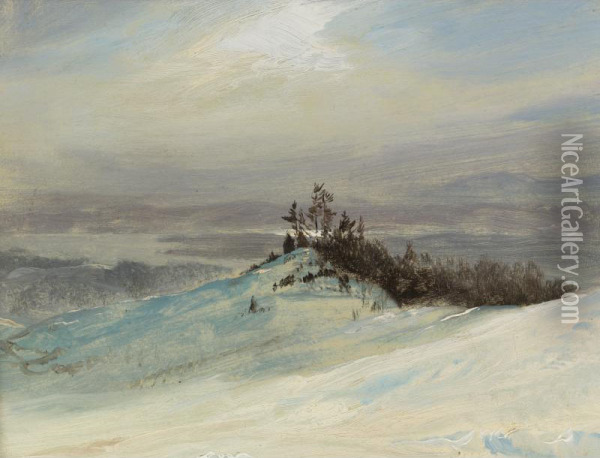 Winter On The Hudson River Near Catskill, New York Oil Painting - Frederic Edwin Church