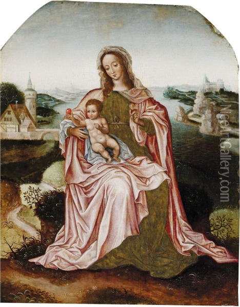 Madonna Mit Dem Kind Voreiner Flusslandschaft Oil Painting - Pieter Ii Claeissins