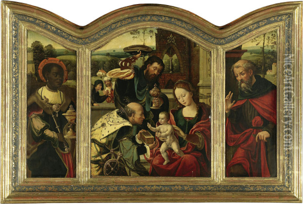 A Triptych With The Adoration Of The Magi Oil Painting - Pieter Coecke Van Aelst