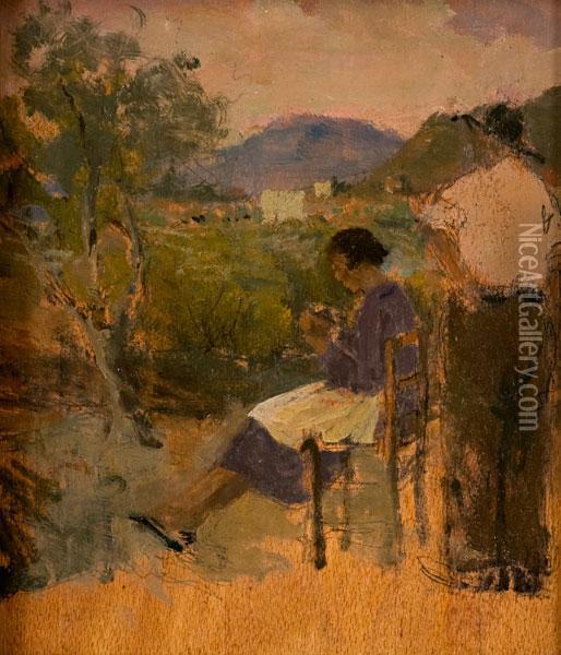 Paesaggio Al Tramonto Con Uomo E Donna Oil Painting Reproduction By Domenico Colao Niceartgallery Com