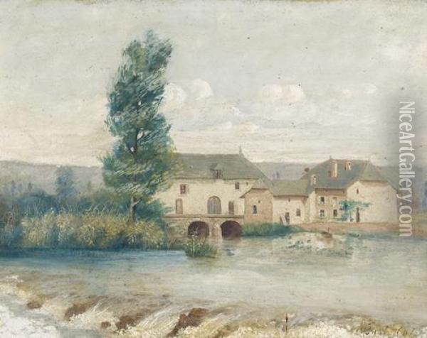 Flusspartie Mit Gutshof. Oil Painting - Paul Alfred Colin