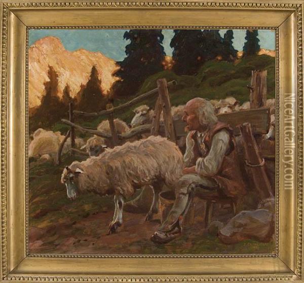 Baca Z Owcami Oil Painting - Zefiryn Cwiklinski