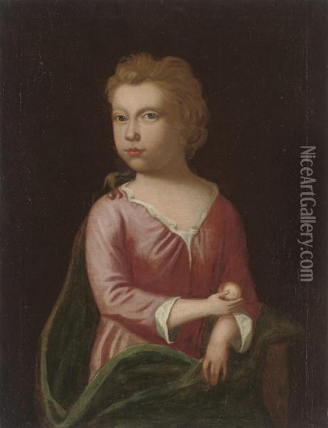 Portrait Of A Young Girl, Half-length, Holding A White Peach Oil Painting - Charles d' Agar