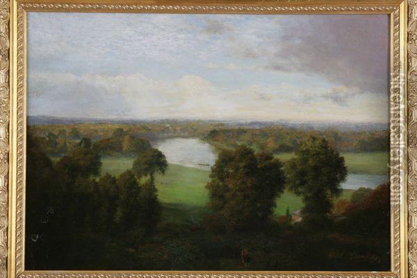 Paysage A La Riviere Oil Painting - Karl Pierre Daubigny