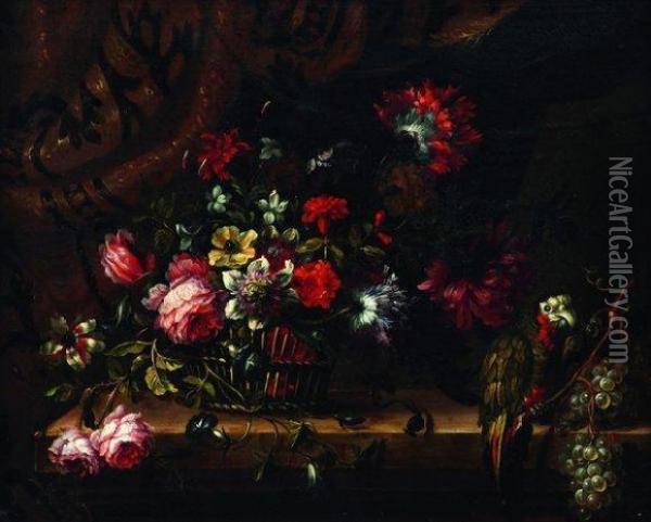 Corbeille De Fleurs Auperroquet Oil Painting - Juan De Arellano