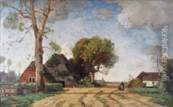 Village Landscape Oil Painting - Theophile Emile Achille De Bock