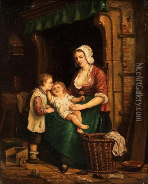 Junge Mutter Mit Zwei Kindern Oil Painting - Adrien Ferdinand de Braekeleer