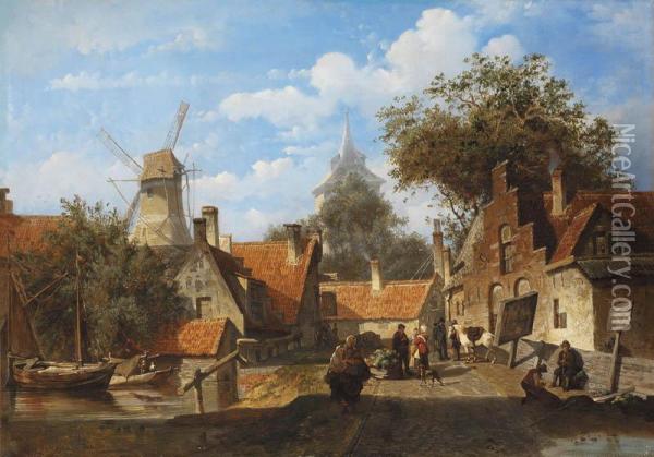 L'entree Du Village Oil Painting - Willem De Haas Hemken