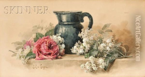 Still Life With Flowers And Pitcher Oil Painting - Paul De Longpre