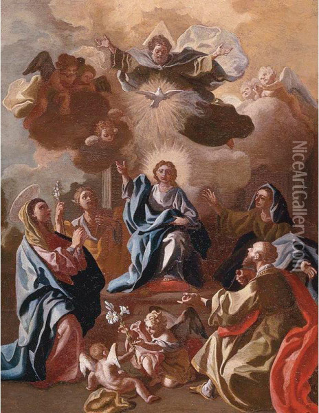 Christ Child With Saints And Angels Oil Painting - Francesco de Mura