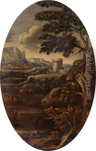 Paesaggio Fluviale Con Torre Oil Painting - Alessio De Marchis