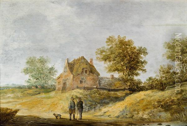 Landschaft Mit Zwei Bauern Vor Einer Hutte Oil Painting - Pieter De Molijn