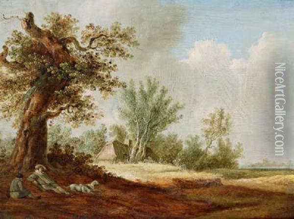 Paesaggio Con Due Contadini In Sosta Ed Un Cane Oil Painting - Pieter de Neyn