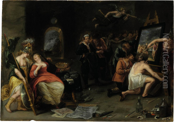 Minerva And Mercury Protecting Oil Painting - Simon de Vos