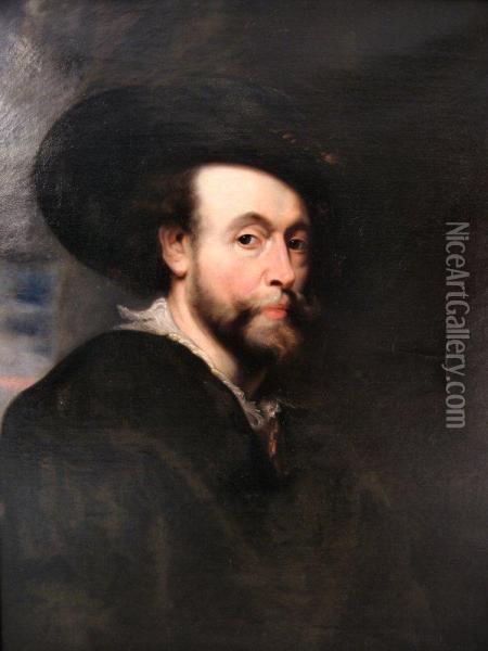 Portrait Of A Gentleman After Rubens Oil Painting - Joseph Rodefer DeCamp