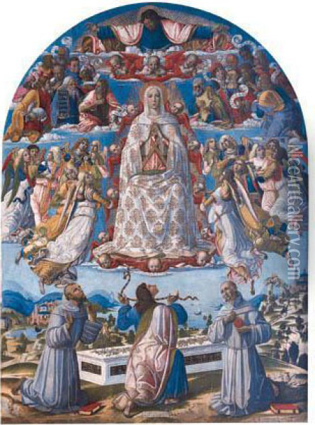 The Assumption Of The Virgin With Saint Thomas Receiving The Girdlebetween Saints Francis Of Assisi And Anthony Of Padua Oil Painting - Benvenuto Di Giovanni Guasta